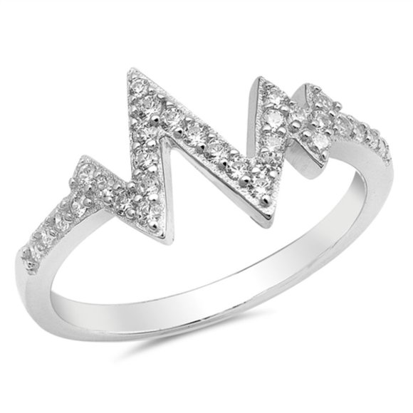 Jewelry - Sterling Silver Heartbeat CZ Ring .925